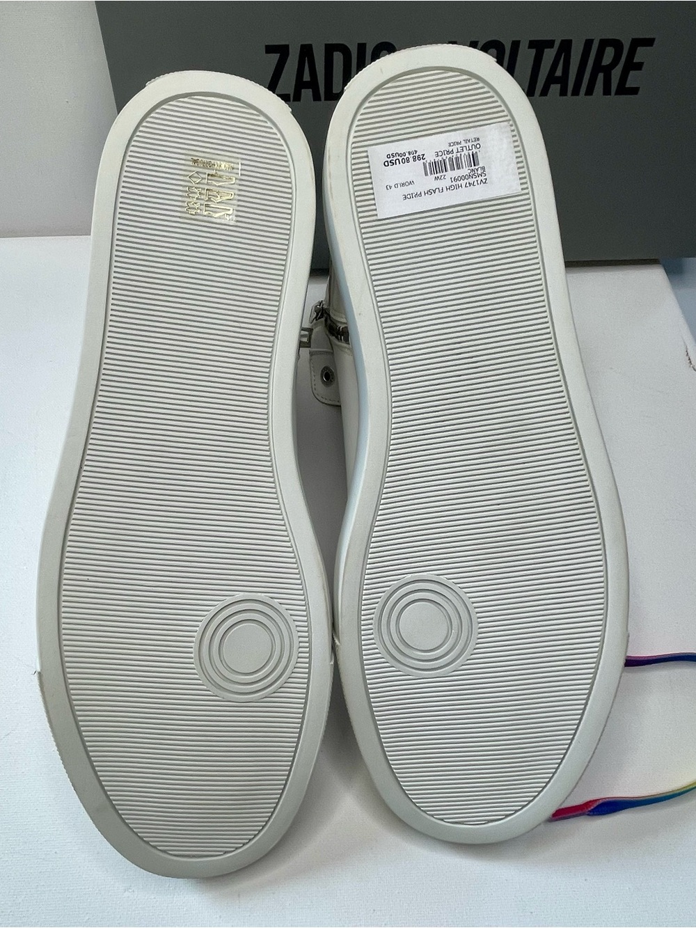NIB ZADIG & VOLTAIRE ZV1747 HIGH FLASH PRIDE 100% LEATHER SNEAKERS UNISEX EU 43 - Picture 12 of 17